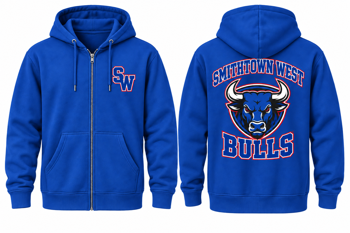 Smithtown West Varsity Zip-Up Hoodie in Royal Blue