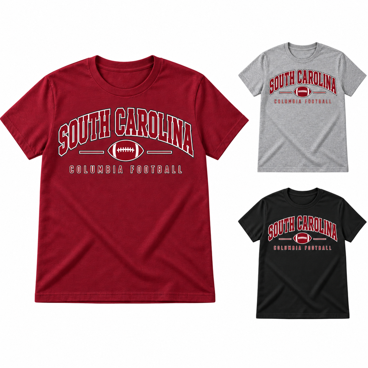 South Carolina Heritage Arch Football T-Shirt — left hero, stacked color variants