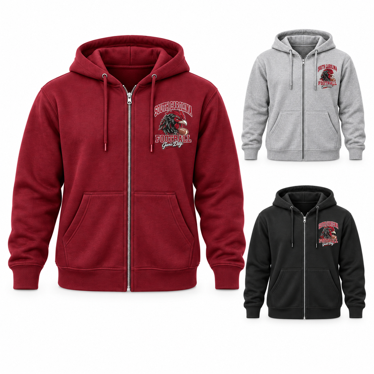 South Carolina Left-Chest Full-Zip Hoodie — left hero, stacked color variants