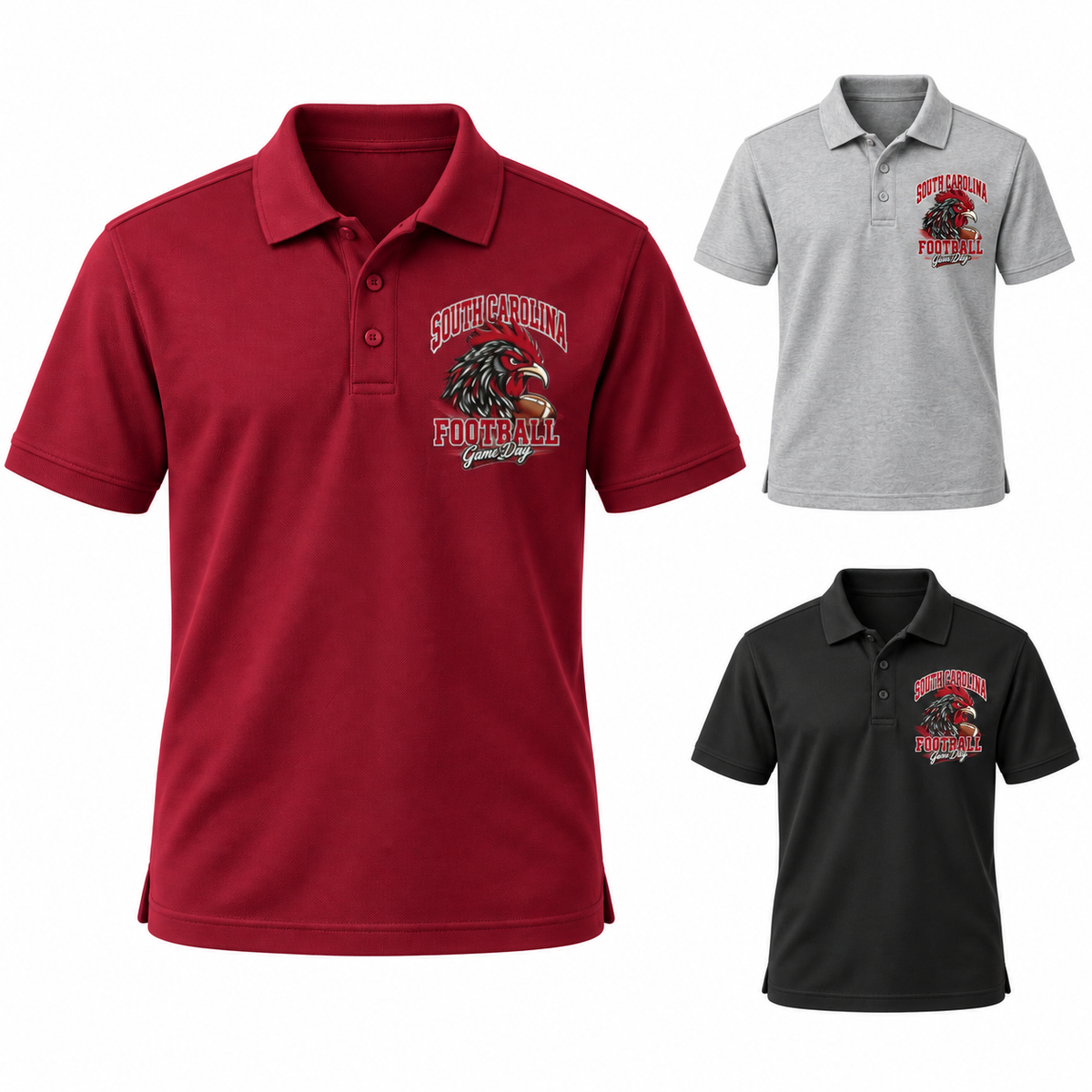 South Carolina Left-Chest Game Day Polo — left hero, stacked color variants