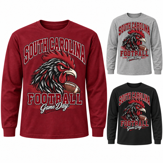 South Carolina Mascot Long Sleeve T-Shirt — left hero, stacked color variants