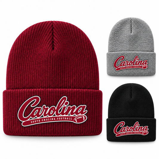 South Carolina Saturday Script Cuffed Beanie — left hero, stacked color variants