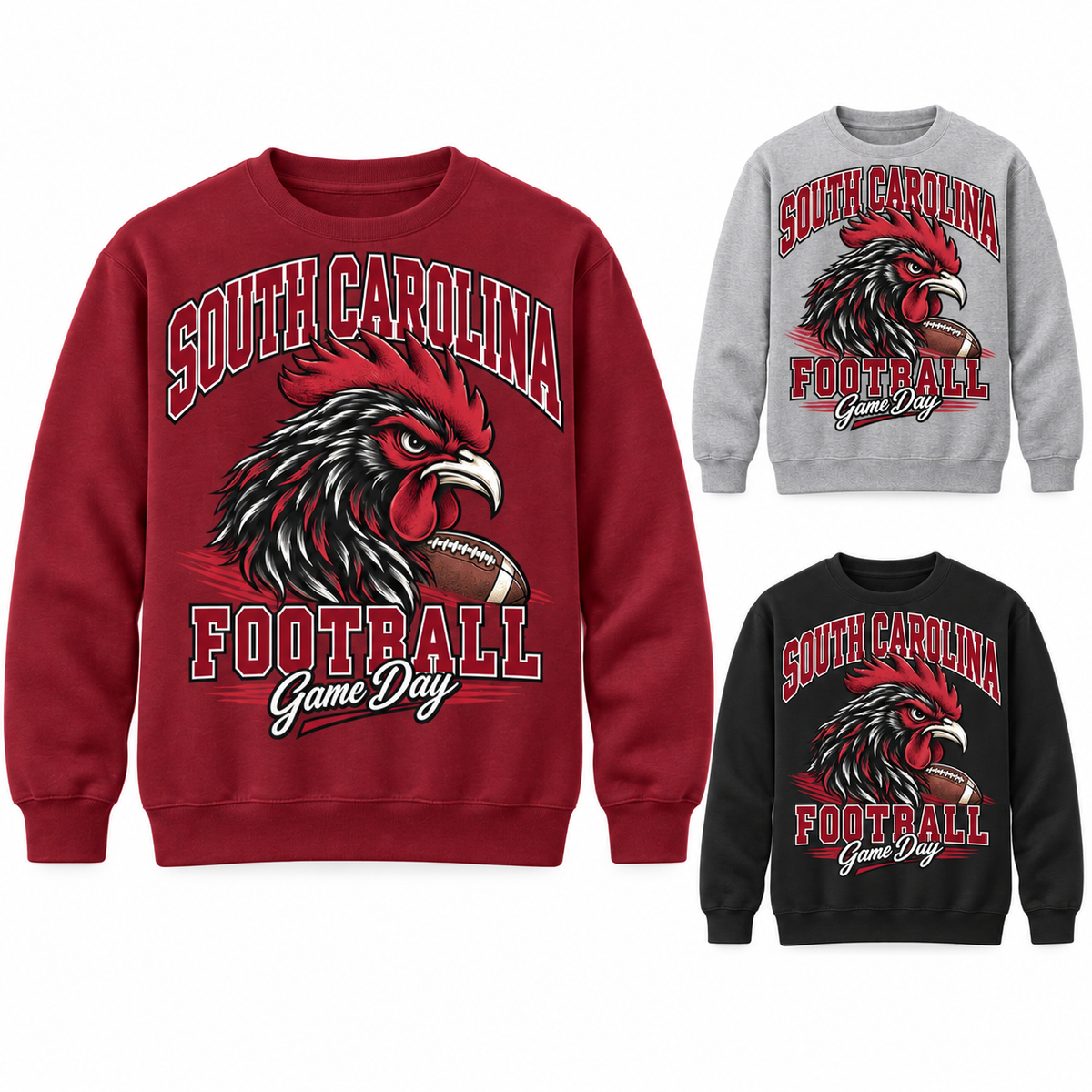 South Carolina Varsity Mascot Crewneck Sweatshirt — left hero, stacked color variants