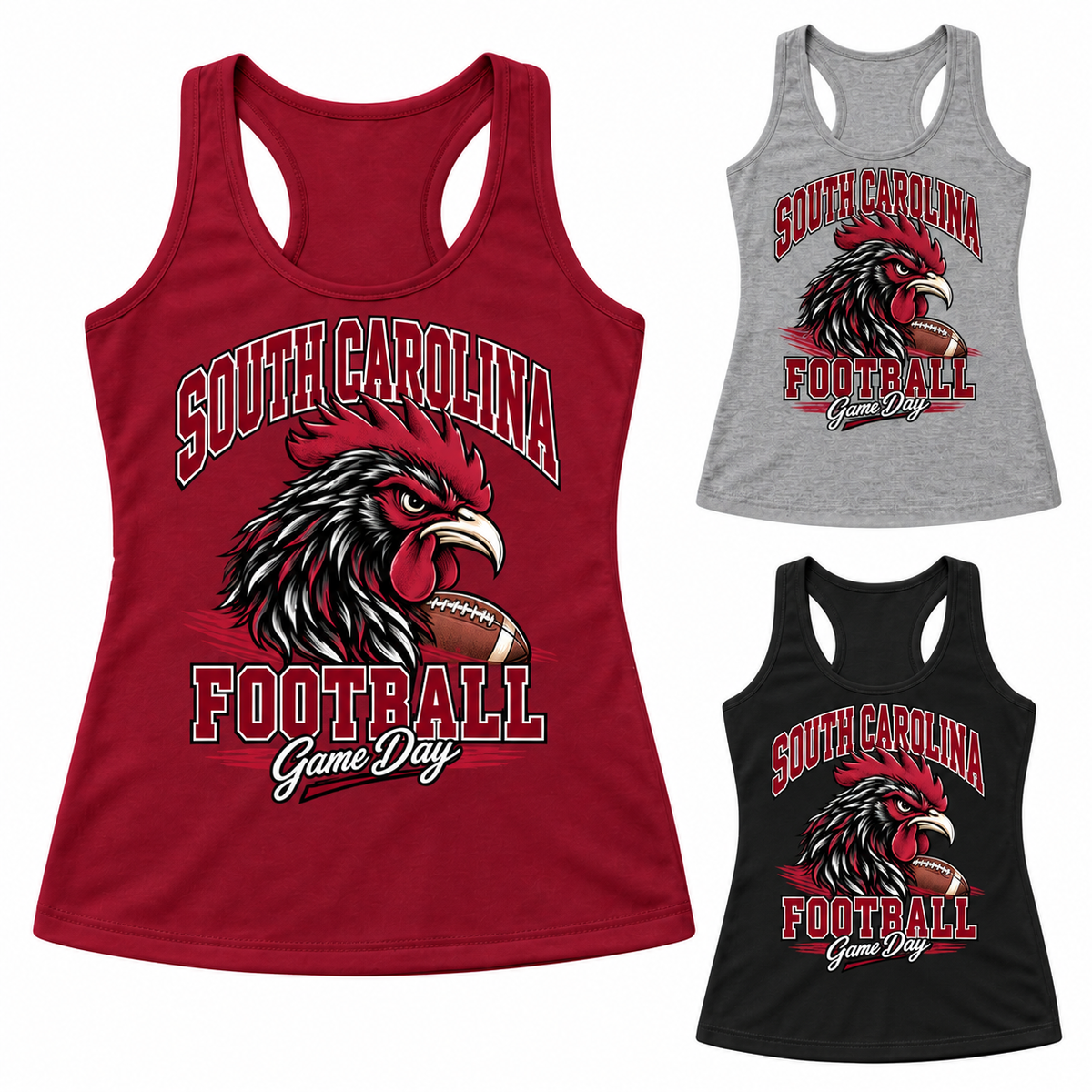 South Carolina Women's Mascot Racerback Tank — left hero, stacked color variants