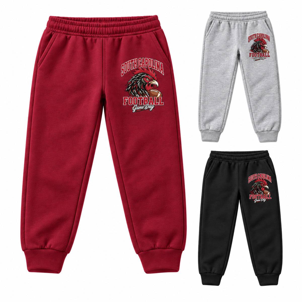 South Carolina Youth Mascot Fleece Joggers — left hero, stacked color variants