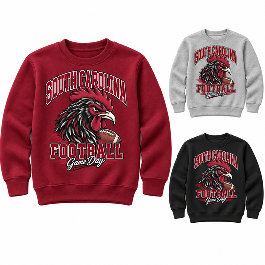 South Carolina Youth Varsity Mascot Crewneck — left hero, stacked color variants