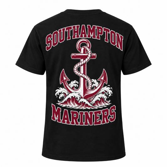 Southampton Mariners Varsity Tee — Black — single black garment back view