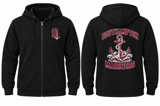 Southampton Mariners Varsity Zip-Up Hoodie — Black front and back