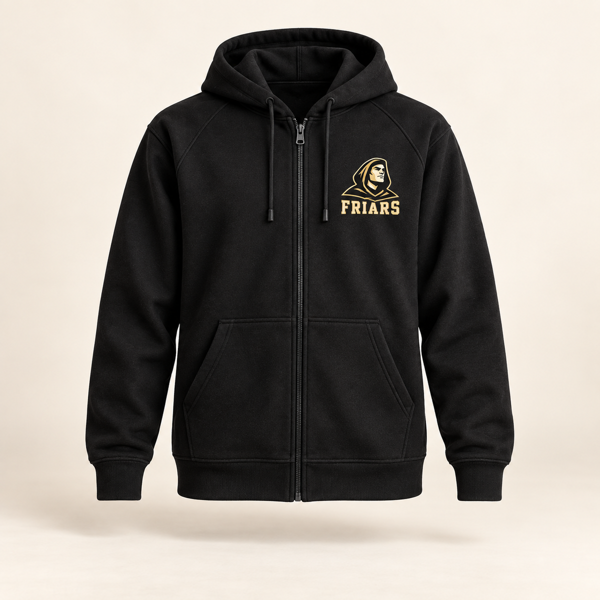 St. Anthony's Sideline Friars Full-Zip Hoodie in Black — front view, independent Friars fan gear by 47 Swag Co