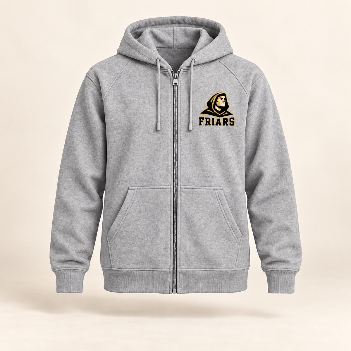 St. Anthony's Sideline Friars Full-Zip Hoodie in Sport Gray — front view, independent Friars fan gear by 47 Swag Co