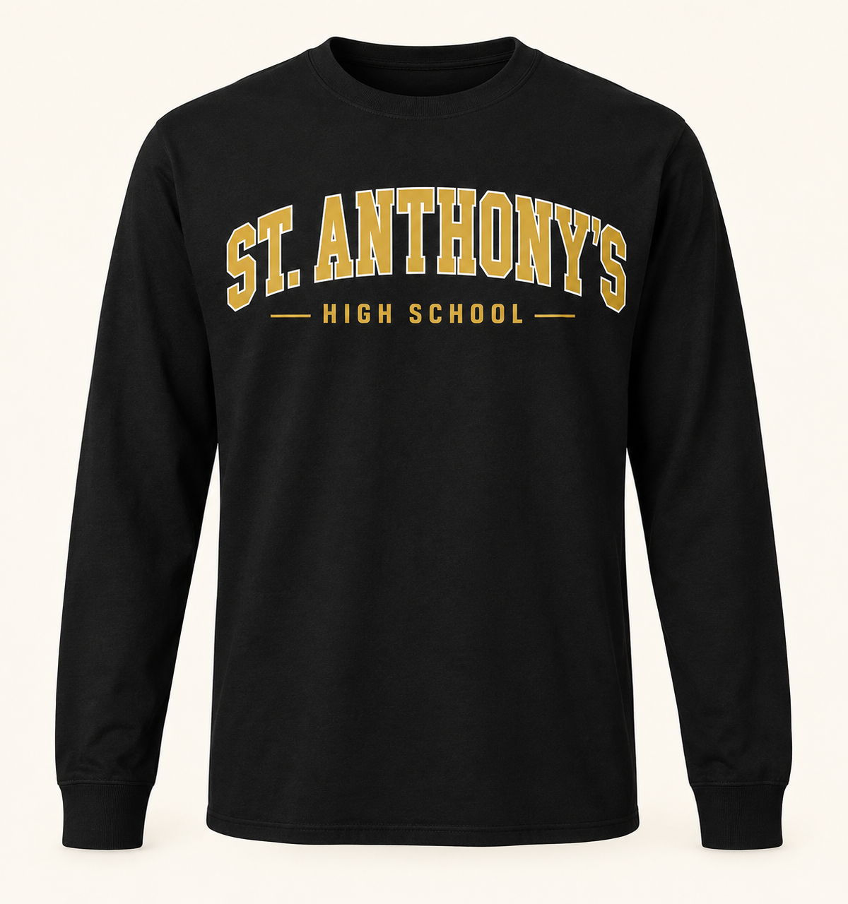 St. Anthony's High School Collegiate Long-Sleeve Tee in Black — collegiate lettering