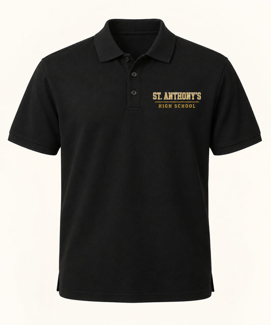 St. Anthony's High School Classic Prep Polo in Black — collegiate lettering