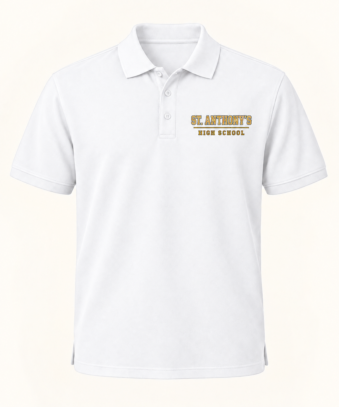 St. Anthony's High School Classic Prep Polo in White — collegiate lettering