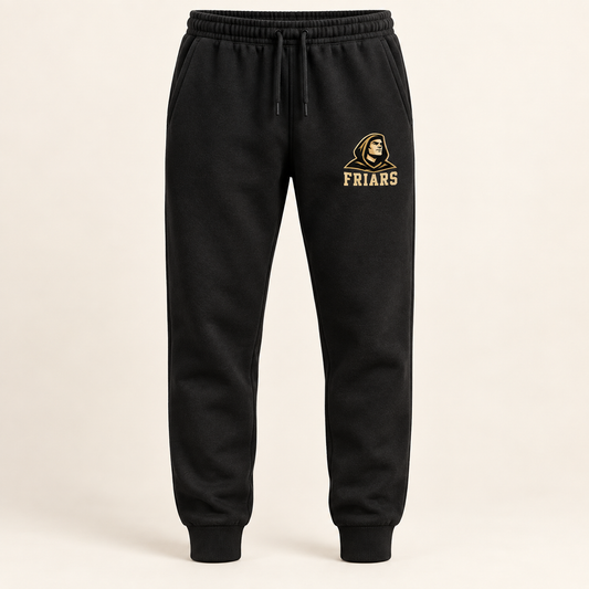 St. Anthony's Varsity Friar Fleece Joggers in Black — front view, independent Friars fan gear by 47 Swag Co