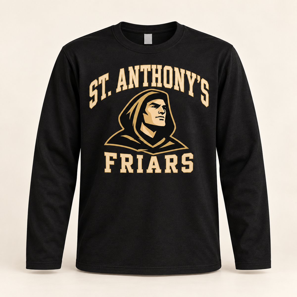 St. Anthony's Varsity Friar Long-Sleeve Shirt in Black — front view, independent Friars fan gear by 47 Swag Co