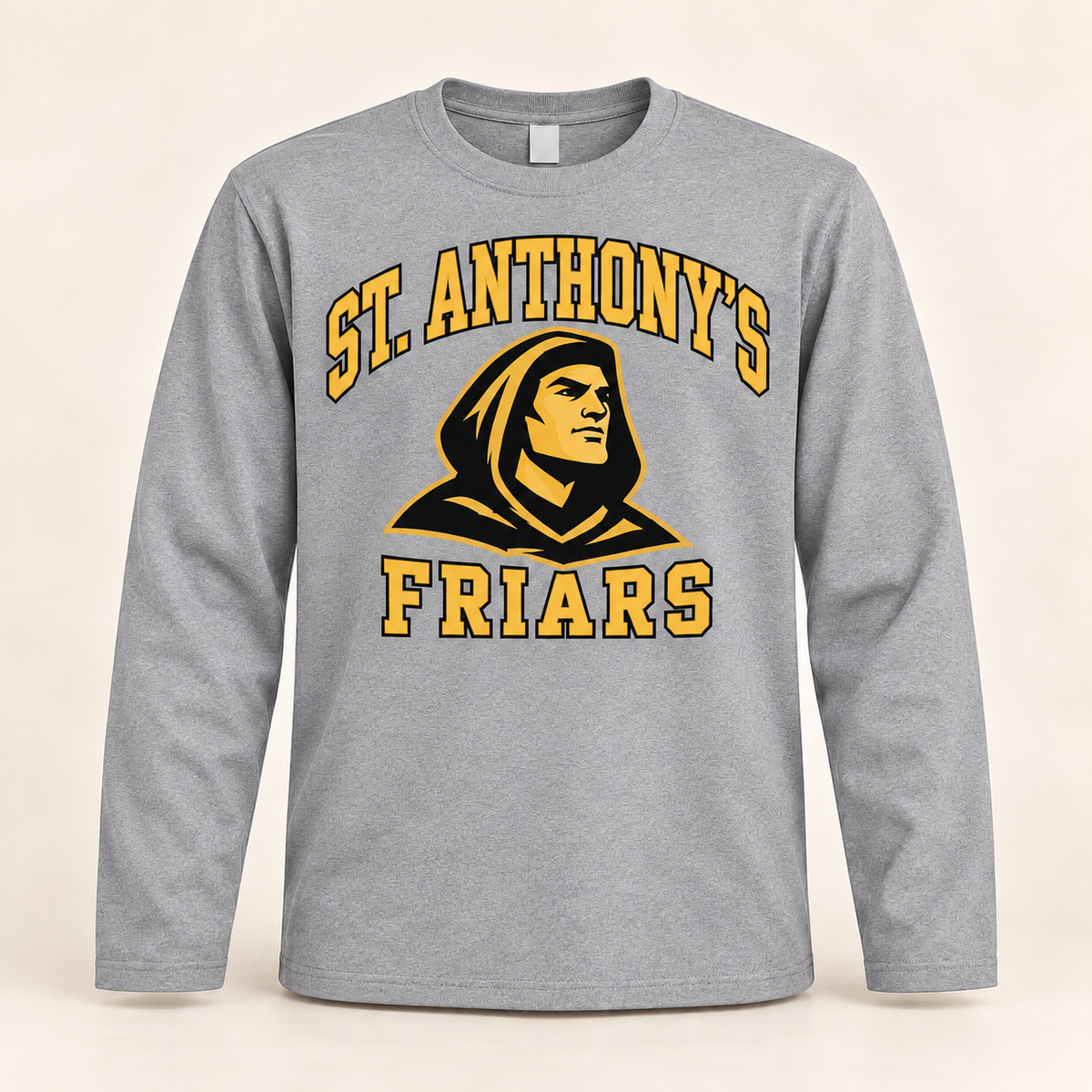 St. Anthony's Varsity Friar Long-Sleeve Shirt in Sport Gray — front view, independent Friars fan gear by 47 Swag Co