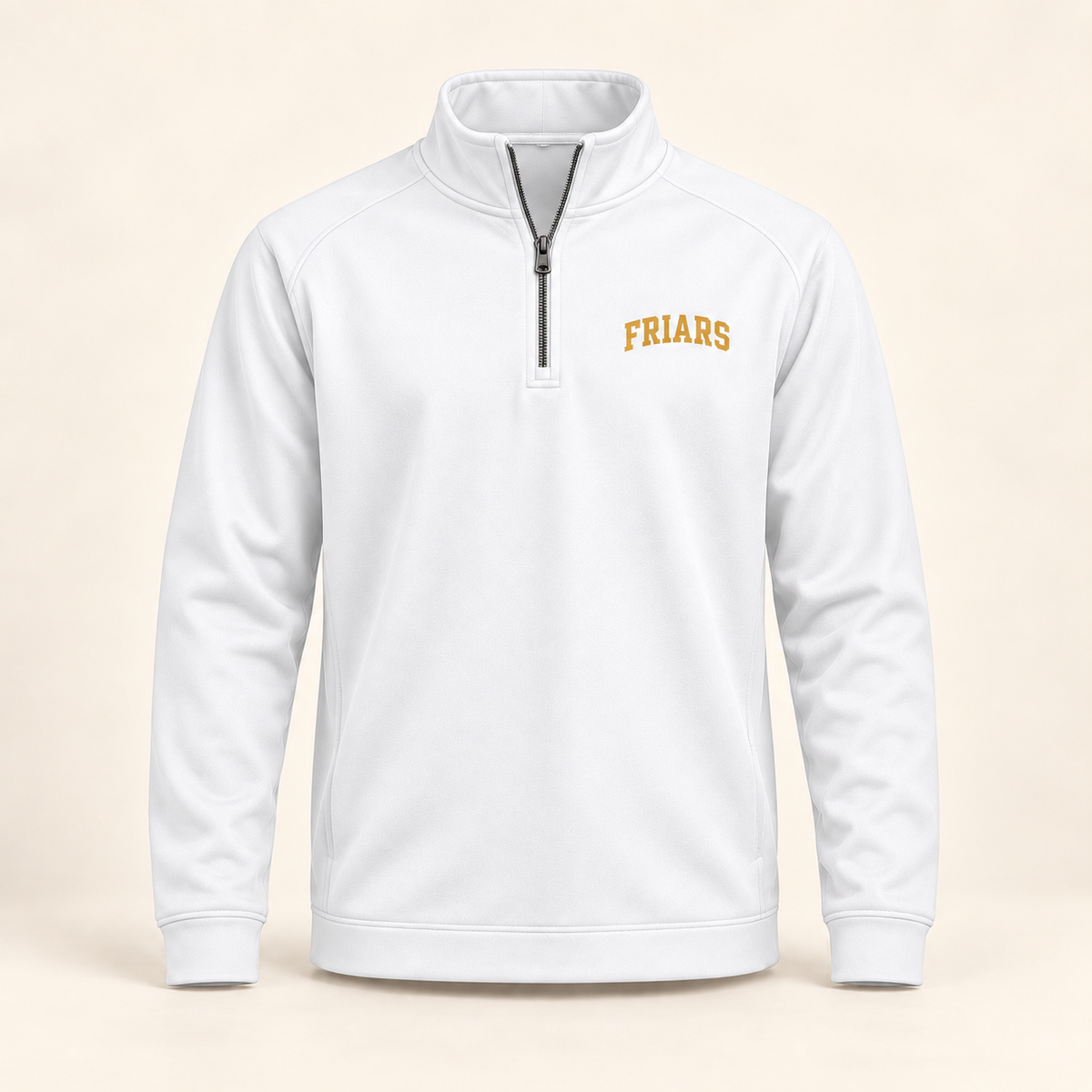 St. Anthony's Sideline Quarter-Zip Pullover in White — front view, independent Friars fan gear by 47 Swag Co