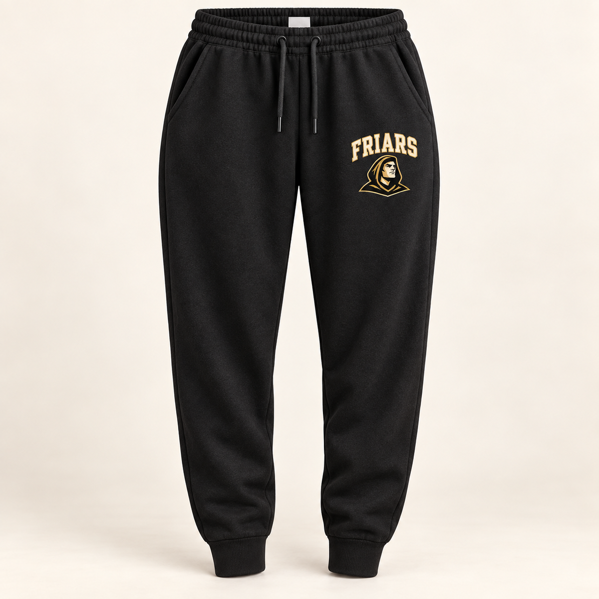 St. Anthony's Women's Sideline Friars Joggers in Black — front view, independent Friars fan gear by 47 Swag Co