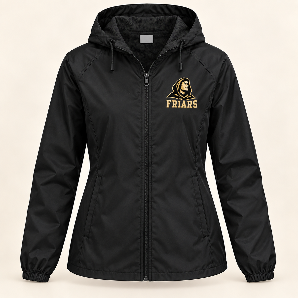 St. Anthony's Women's Sideline Friars Windbreaker in Black — front view, independent Friars fan gear by 47 Swag Co
