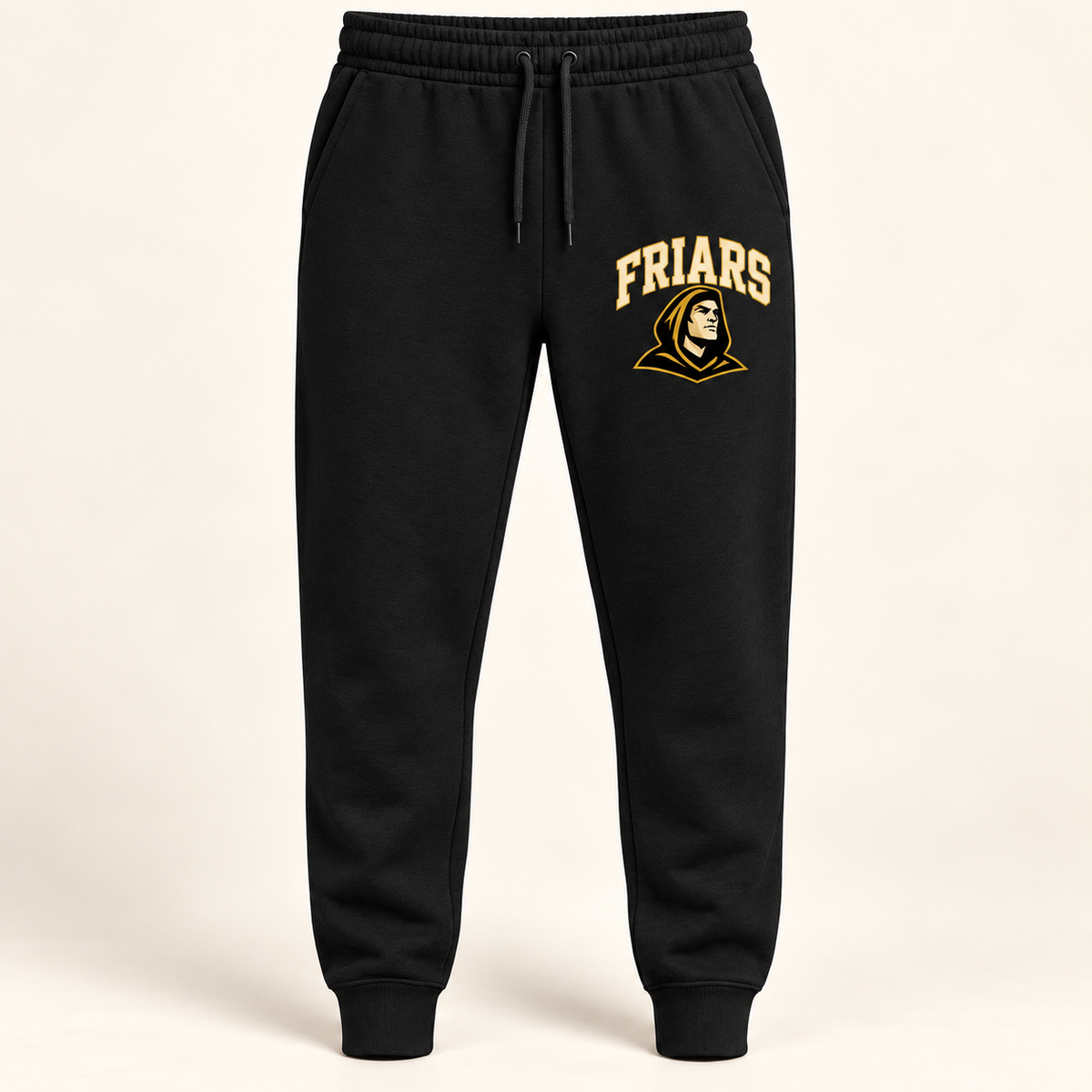 St. Anthony's Sideline Friars Fleece Joggers in Black — front view, independent Friars fan gear by 47 Swag Co