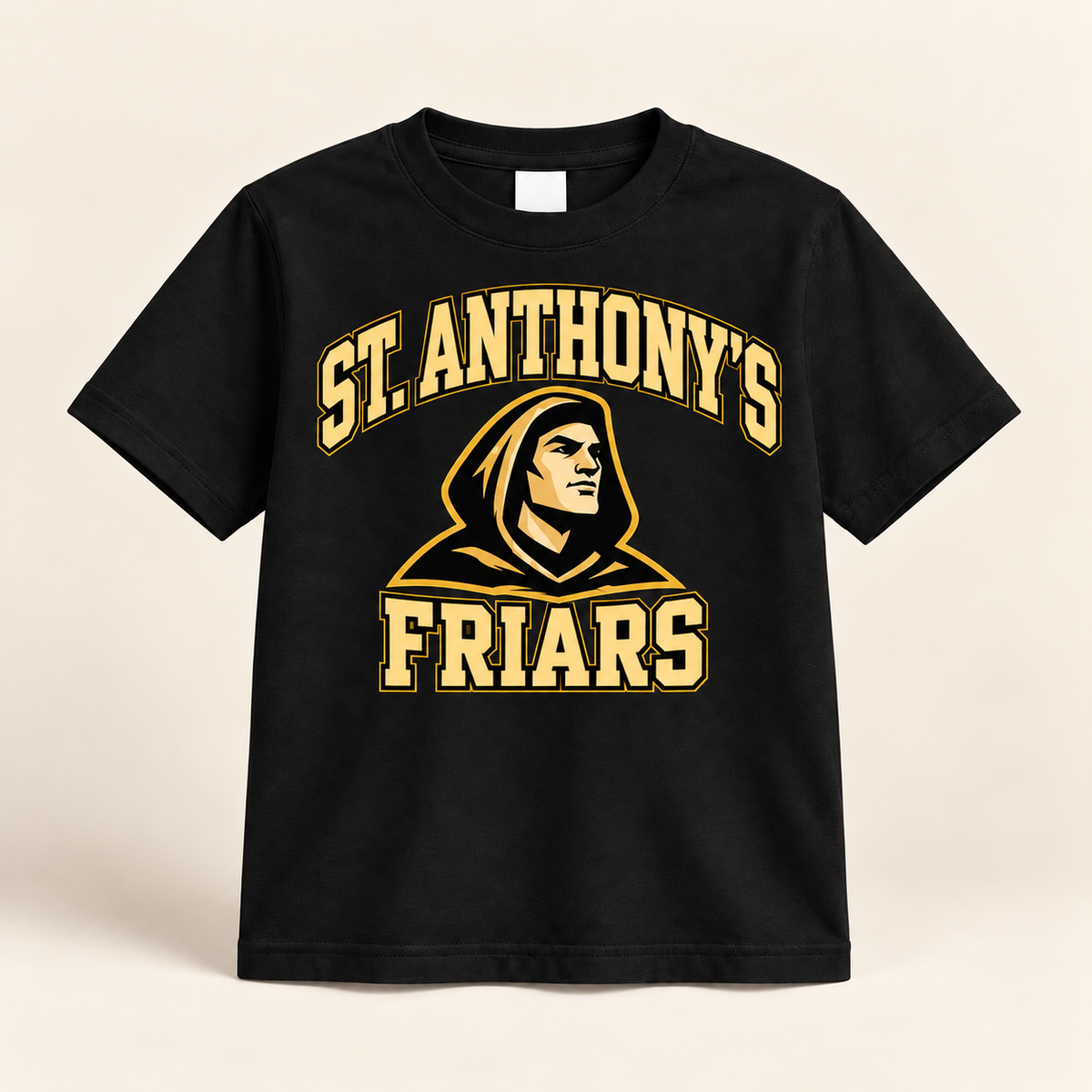 St. Anthony's Youth Varsity Friar T-Shirt in Black — front view, independent Friars fan gear by 47 Swag Co