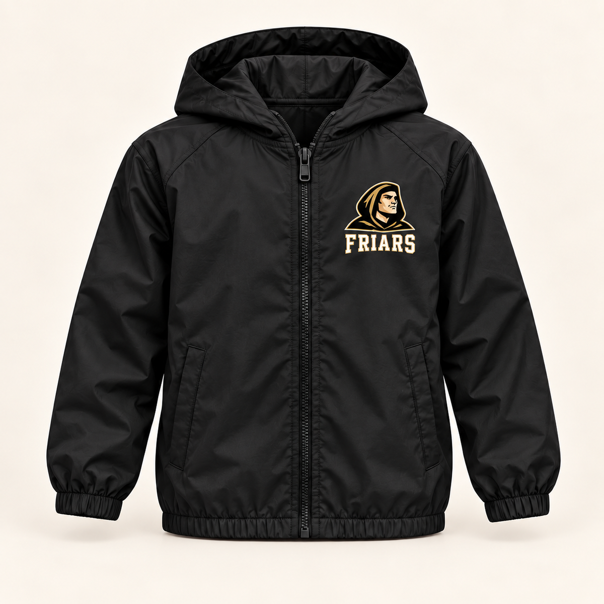 St. Anthony's Youth Sideline Friars Windbreaker in Black — front view, independent Friars fan gear by 47 Swag Co
