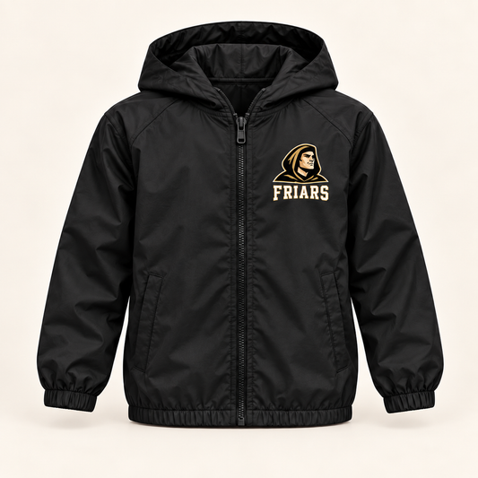 St. Anthony's Youth Sideline Friars Windbreaker in Black — front view, independent Friars fan gear by 47 Swag Co