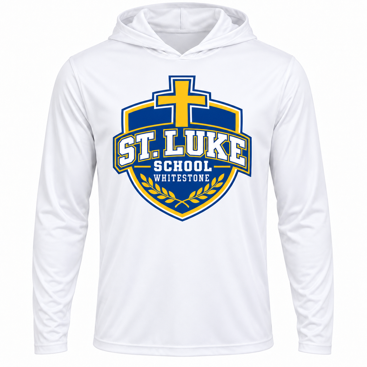 St. Luke School Adult Performance Hooded Long Sleeve in White