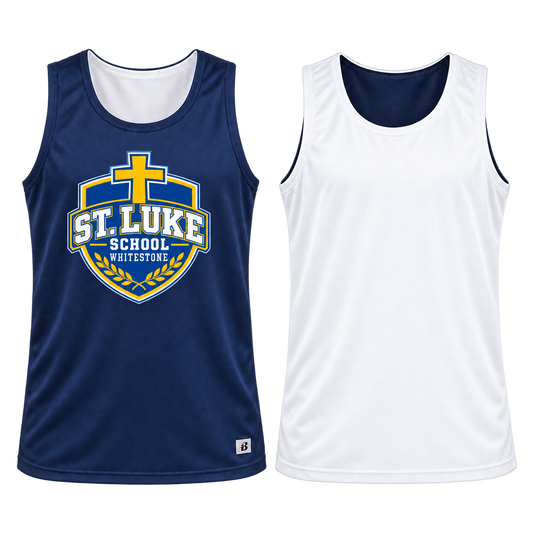 St. Luke School Youth Reversible Basketball Tank in Navy/White