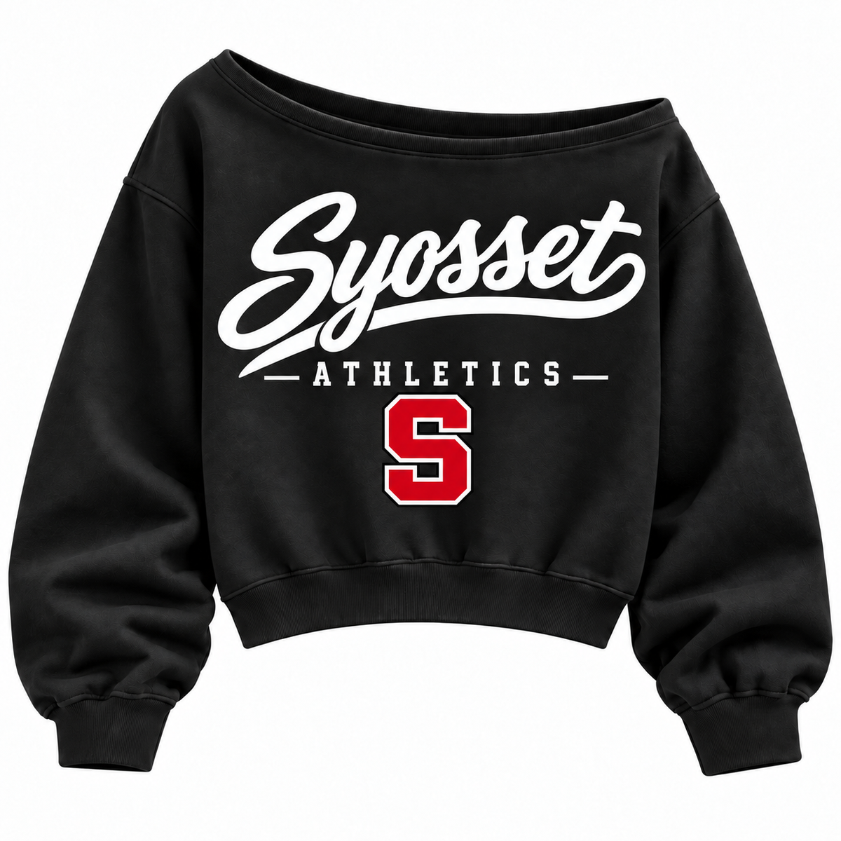 Syosset Athletics off-shoulder sweatshirt in black
