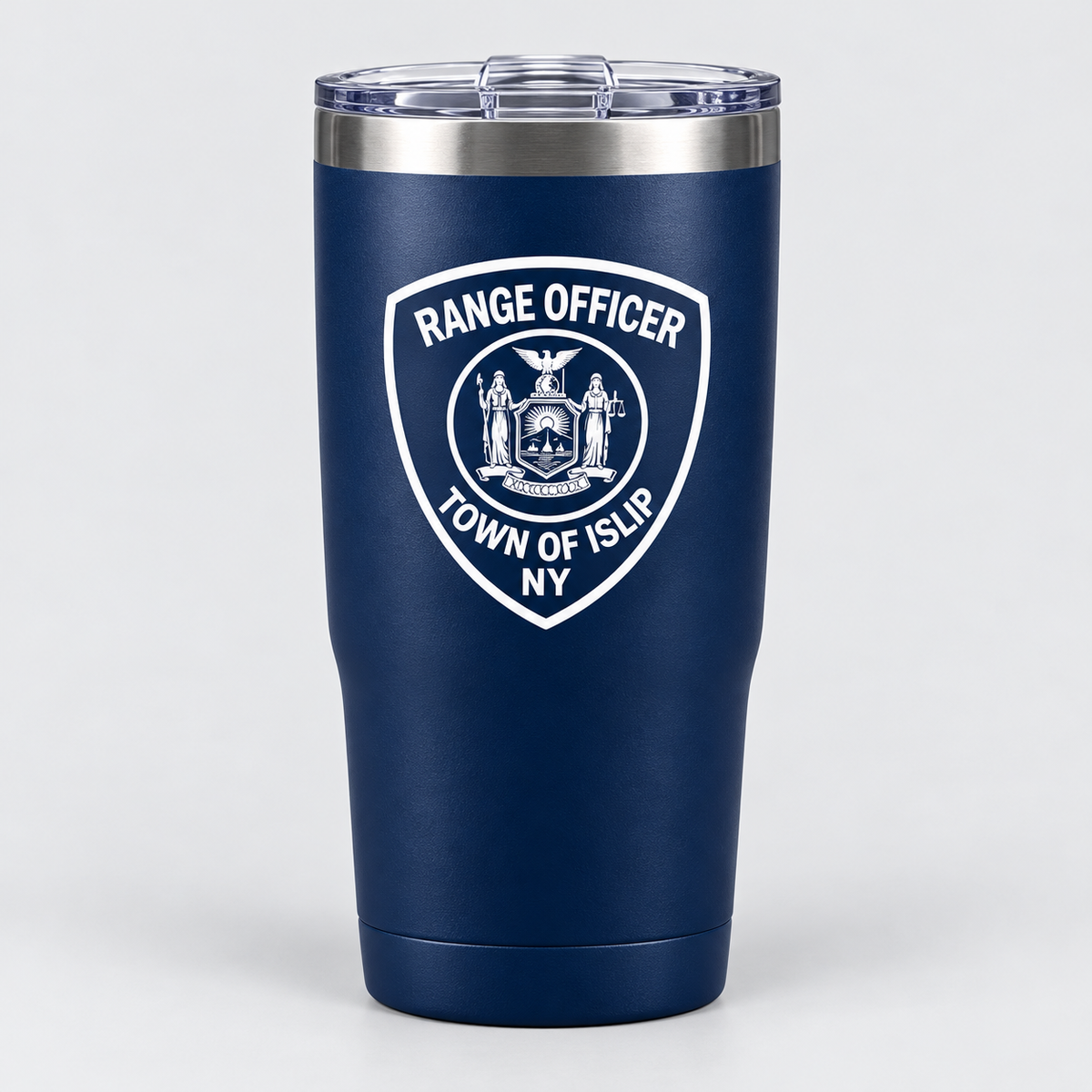 Town of Islip Range Officer 20 oz Shield Tumbler - Navy / white print shield design