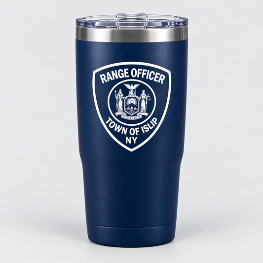 Town of Islip Range Officer 20 oz Shield Tumbler - Navy / white print shield design