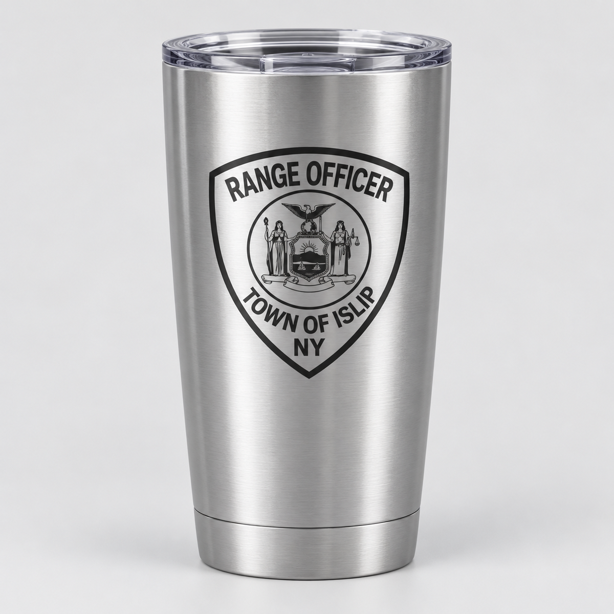 Town of Islip Range Officer 20 oz Shield Tumbler - Silver shield design
