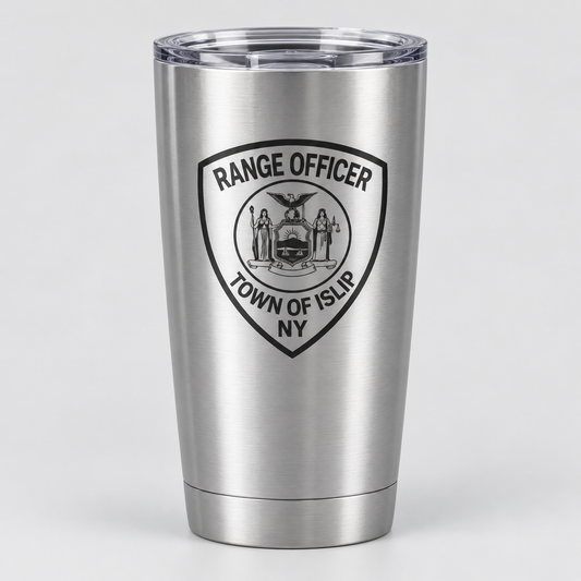Town of Islip Range Officer 20 oz Shield Tumbler - Silver shield design