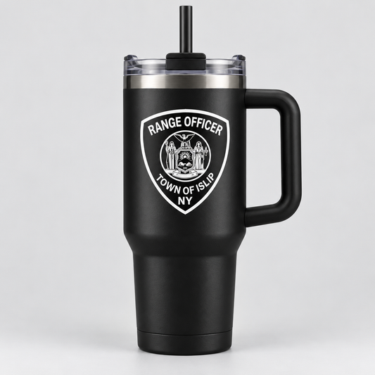 Town of Islip Range Officer 40 oz Handled Shield Tumbler - Black shield design