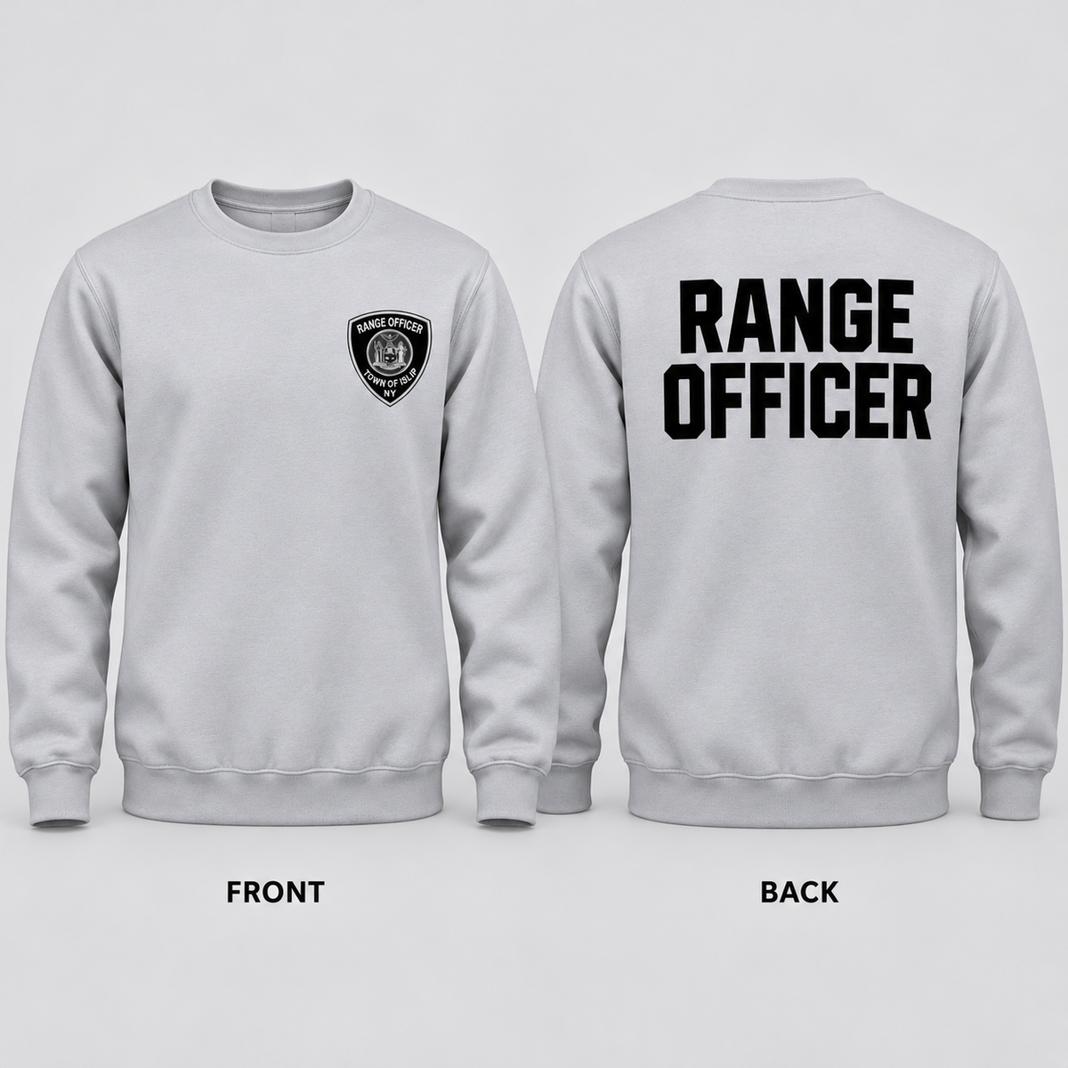 Town of Islip Range Officer Crewneck Sweatshirt - Silver — front and back