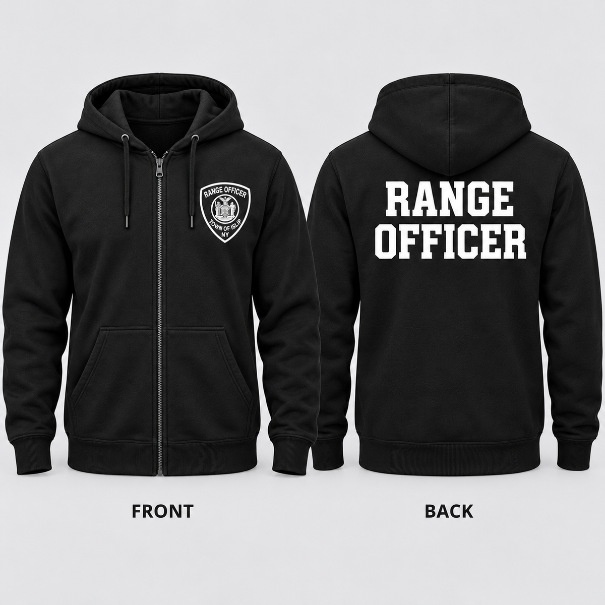 Town of Islip Range Officer Full-Zip Hoodie - Black — front and back