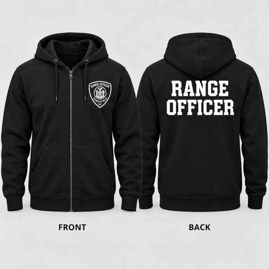 Town of Islip Range Officer Full-Zip Hoodie - Black — front and back
