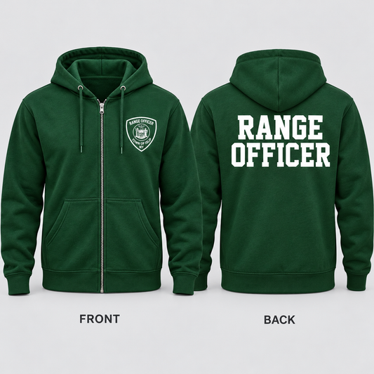 Town of Islip Range Officer Full-Zip Hoodie - Forest Green — front and back