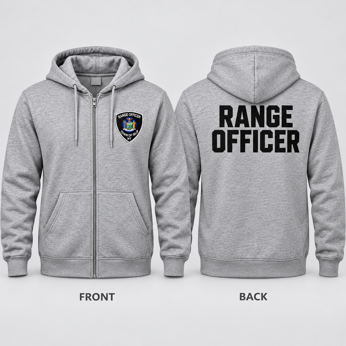 Town of Islip Range Officer Full-Zip Hoodie - Heather Gray — front and back