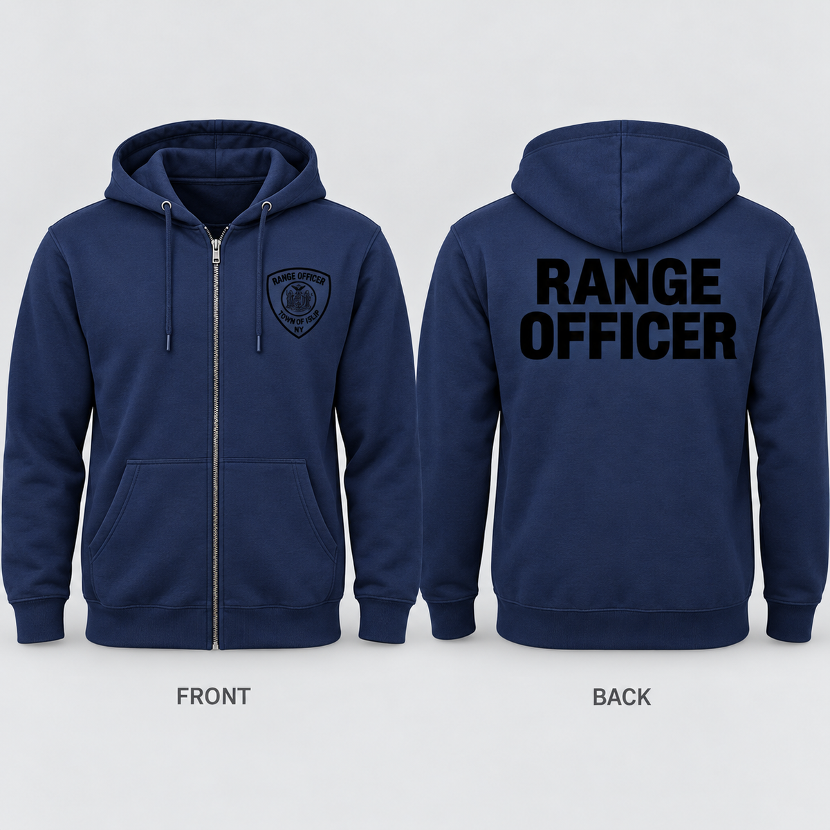Town of Islip Range Officer Full-Zip Hoodie - Navy / black print front and back