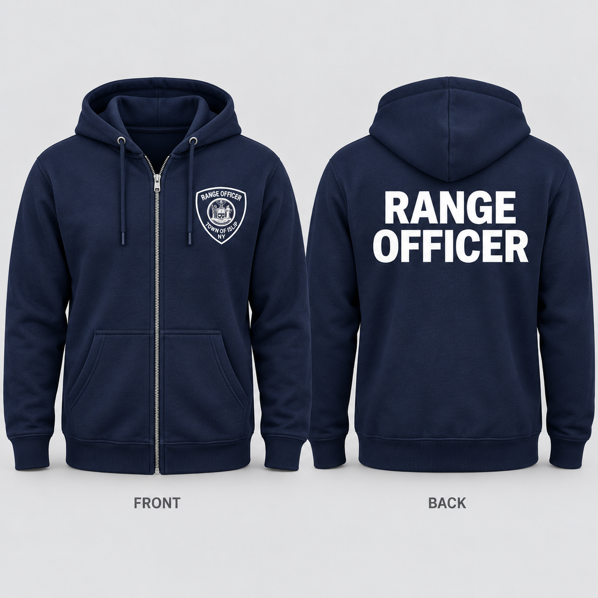 Town of Islip Range Officer Full-Zip Hoodie - Navy / white print front and back