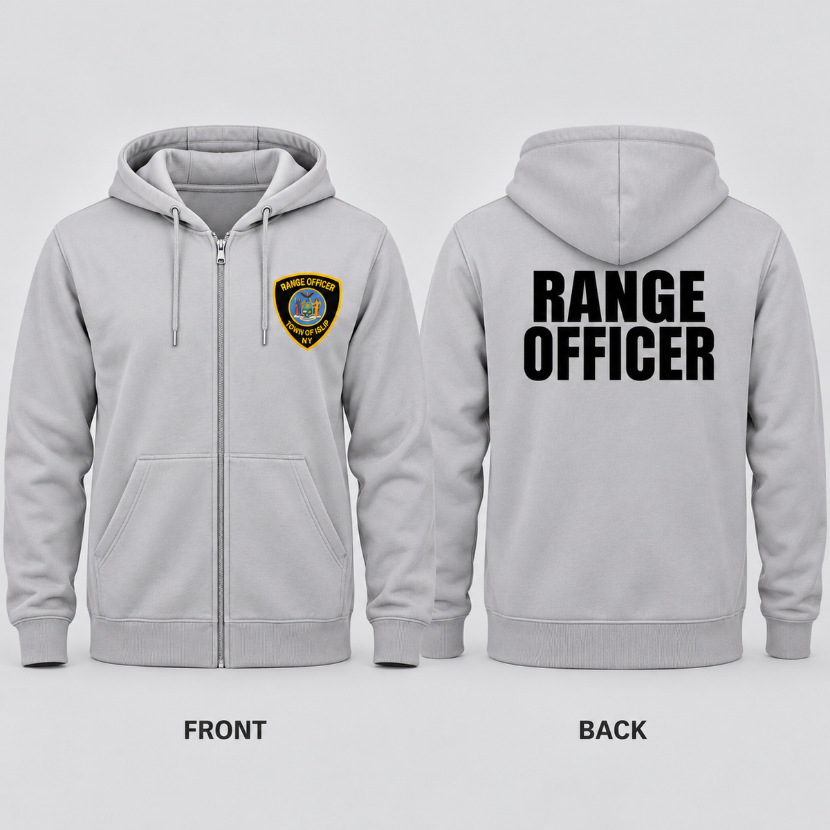 Town of Islip Range Officer Full-Zip Hoodie - Silver — front and back