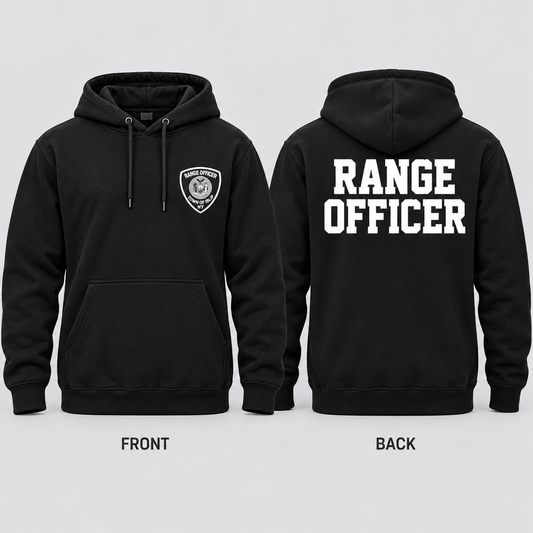 Town of Islip Range Officer Independent Trading Heavyweight Hoodie - Black — front and back