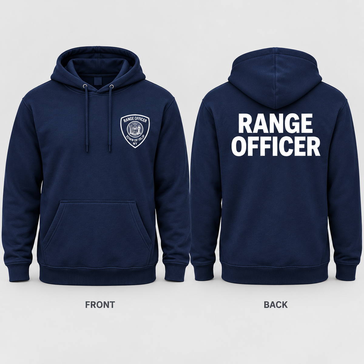 Town of Islip Range Officer Independent Trading Heavyweight Hoodie - Navy / white print front and back