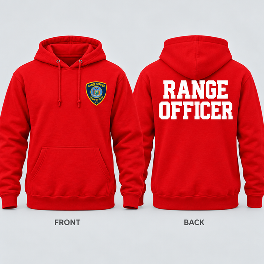 Town of Islip Range Officer Independent Trading Heavyweight Hoodie - Red — front and back