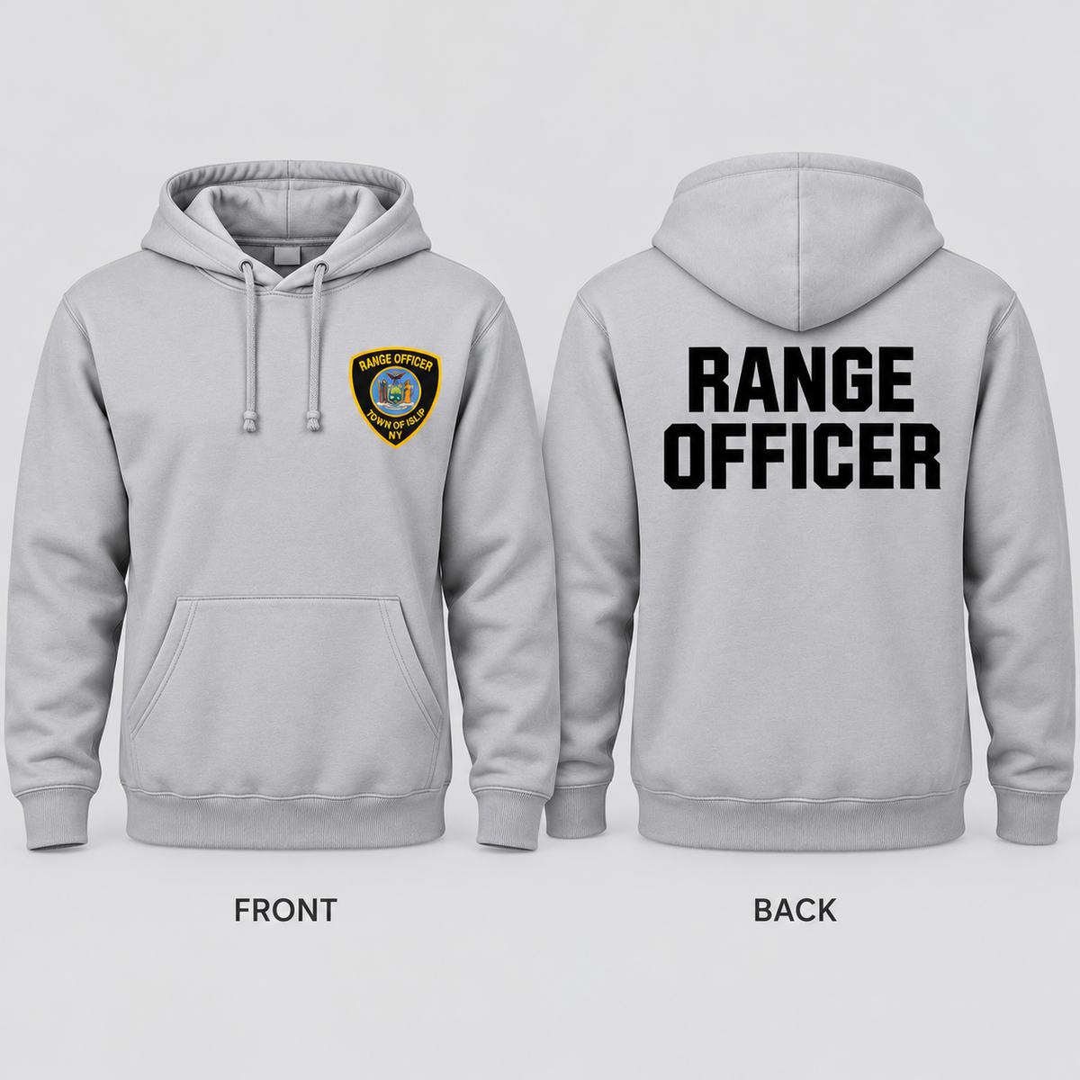 Town of Islip Range Officer Independent Trading Heavyweight Hoodie - Silver — front and back