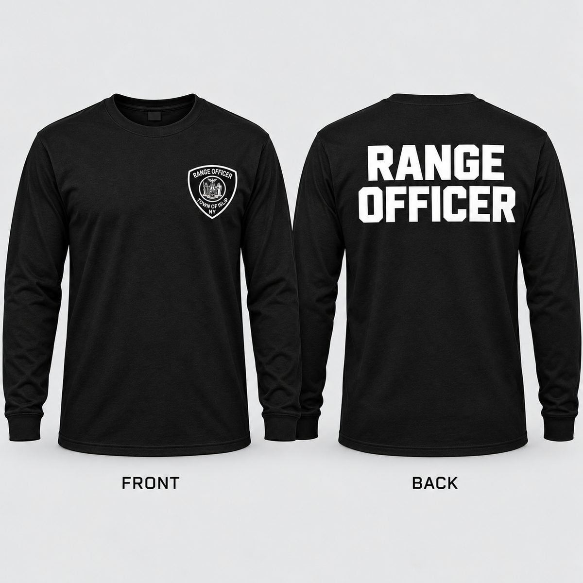 Town of Islip Range Officer Long Sleeve Tee - Black — front and back