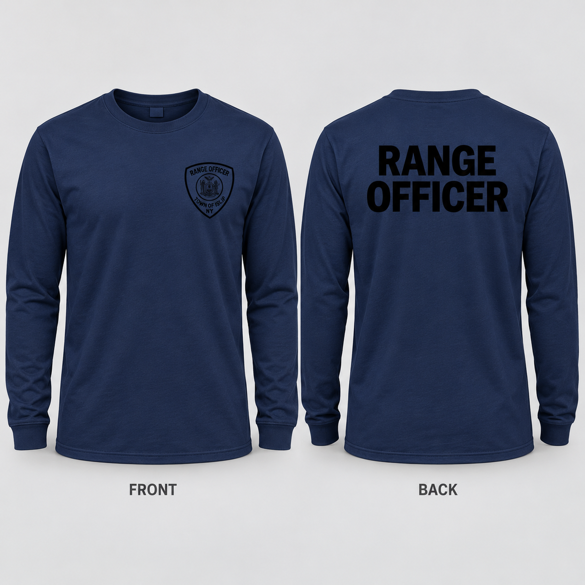 Town of Islip Range Officer Long Sleeve Tee - Navy / black print front and back