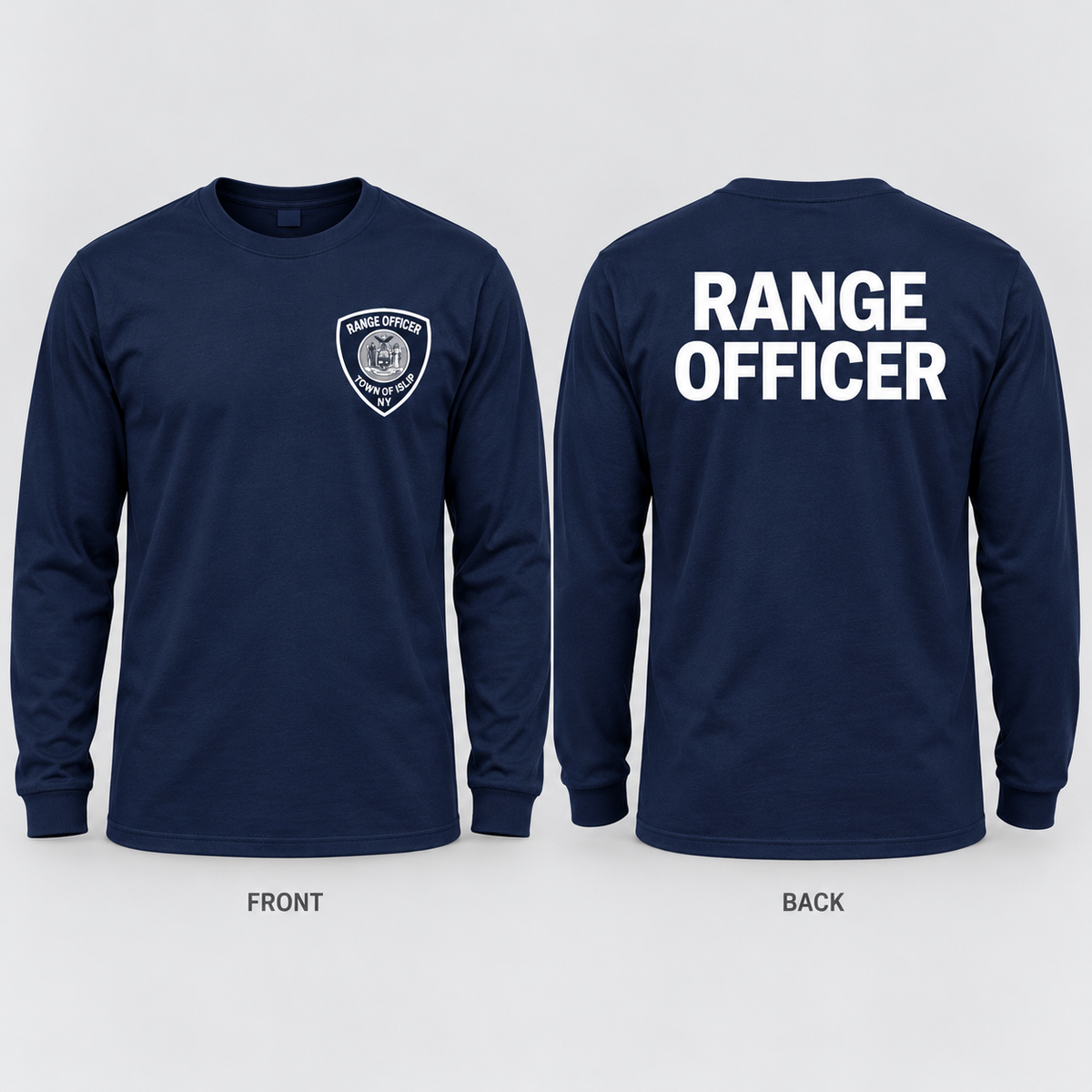 Town of Islip Range Officer Long Sleeve Tee - Navy / white print front and back